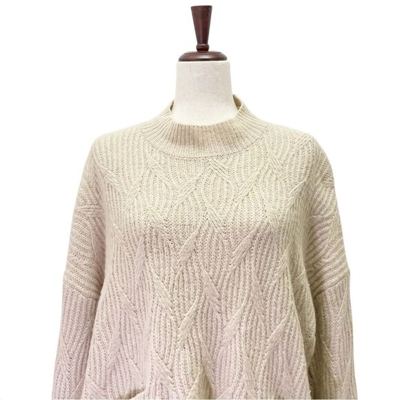 Fat Face Heidi Jumper Oatmeal Mockneck Cable Knit Patch Pocket Sweater Size 12 - Picture 5 of 12